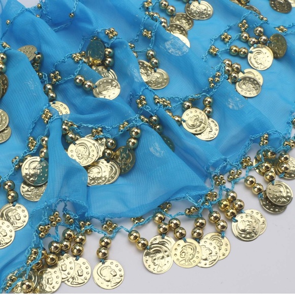 Belly dance hip scarf with gold coins - Picture 3 of 3